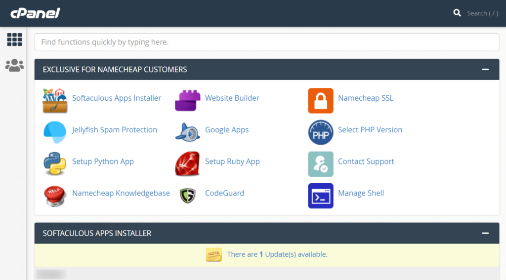 WordPress cPanel Interface overview