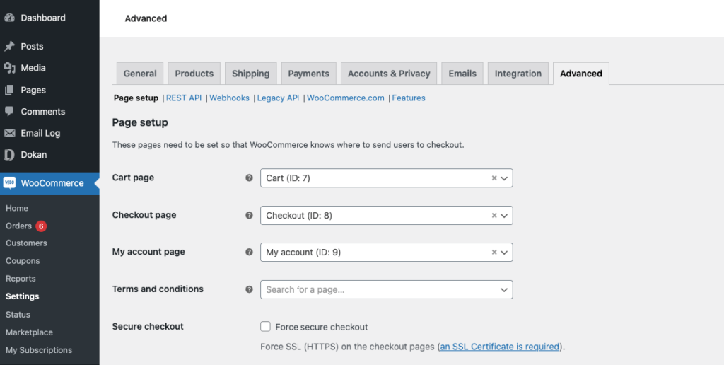 This is a screenshot on Page Setup_how to setup WooCommerce in WordPress