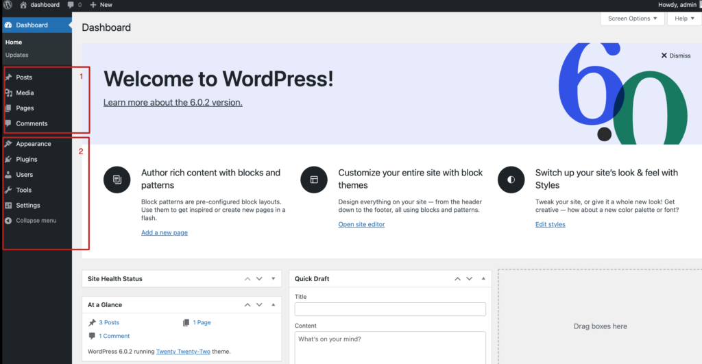 screenshot on WordPress admin panel and setting options