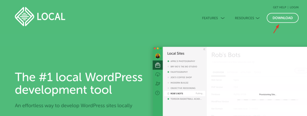 A screenshot of the localwp.com home page- how to install wordpress locally on mac