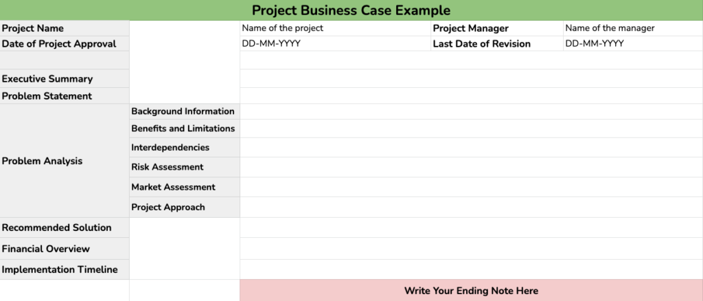 An example of a business case template