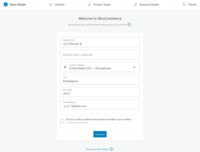 A screenshot to WooCommerce setup wizard 