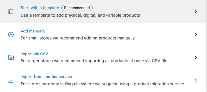 A screenshot to choose product type for your WooCommerce store