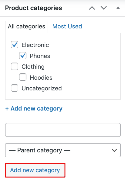 A screenshot of adding category to your product