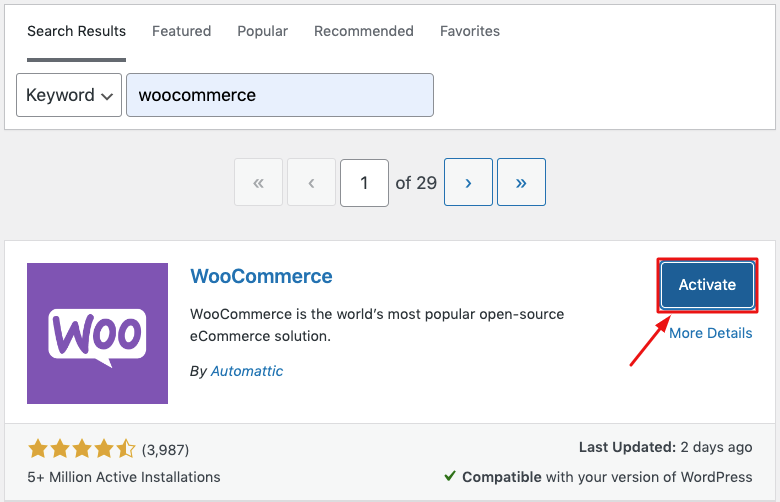 woocommerce activation