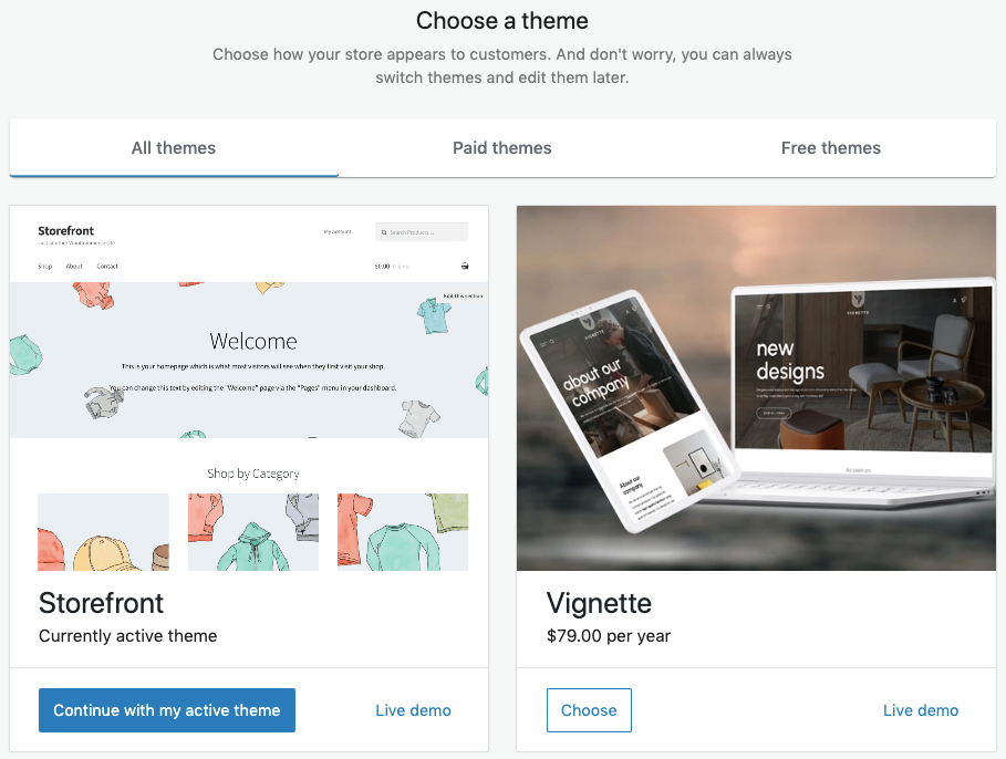 choose a theme for your woocommerce store