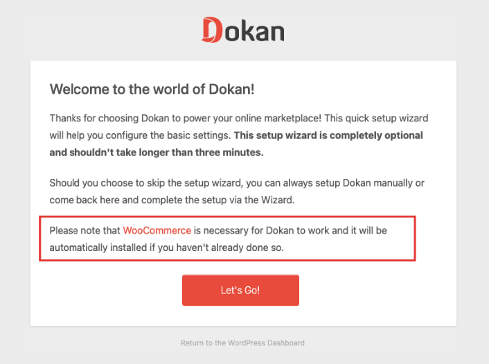 It's an image that shows the Dokan setup wizard.