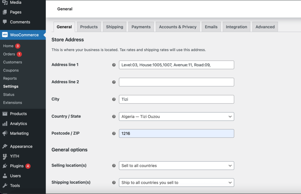 A screenshot of General Settings of WooCommerce plugin