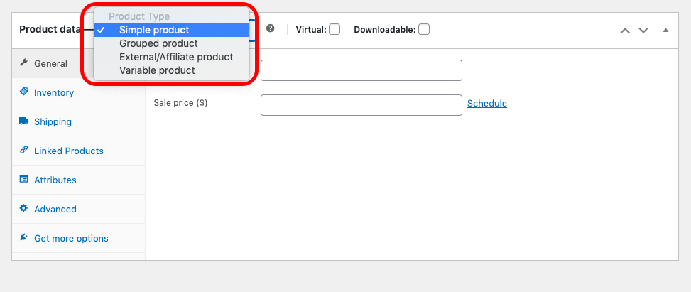 This image shows the WooCommerce Simple Product adding option