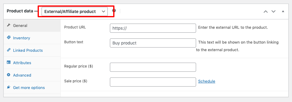 This image shows how to add external/affiliate products to a WooCommerce website. 