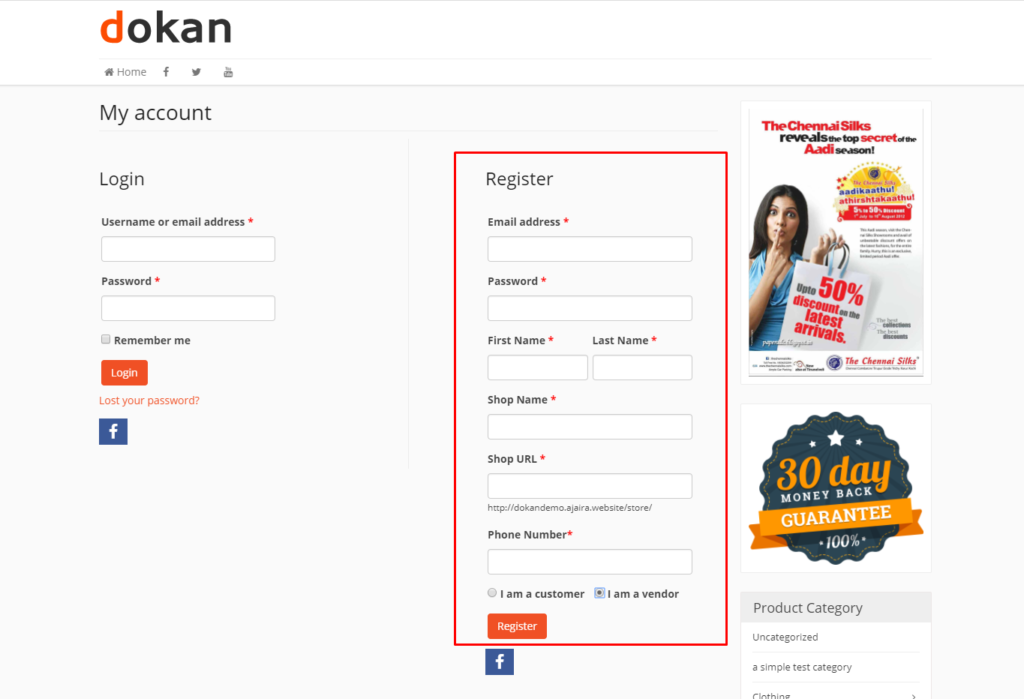 Dokan vendor registration form