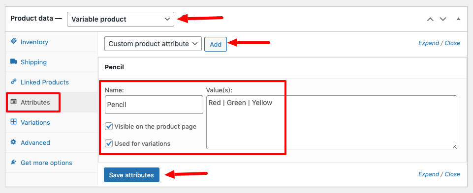 This image shows how to add variable products to a WooCommerce website 