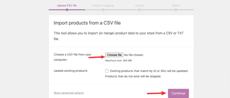 It's an image that shows how to choose a file while uploading a CSV file in WooCommerce